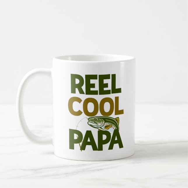 Reel Cool Papa Funny Fishing Pun Grandpa Mens Coffee Mug (Left)