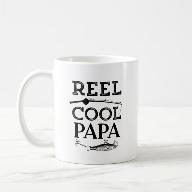 Reel Cool Papa Funny Fishing Pun Grandpa Mens Coffee Mug (Left)