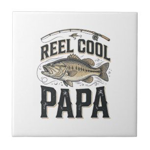 Reel Cool Papa Vintage Fishing Vector Design_1 Ceramic Tile