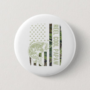 Reel Cool Papaw Camouflage American Flag Fathers D 6 Cm Round Badge