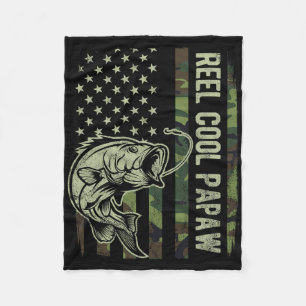 Reel Cool Papaw Camouflage American Flag Fathers D Fleece Blanket