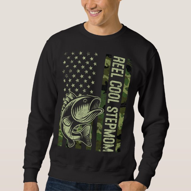Reel Cool Stepmom Camouflage American Flag Fishing Sweatshirt (Front)