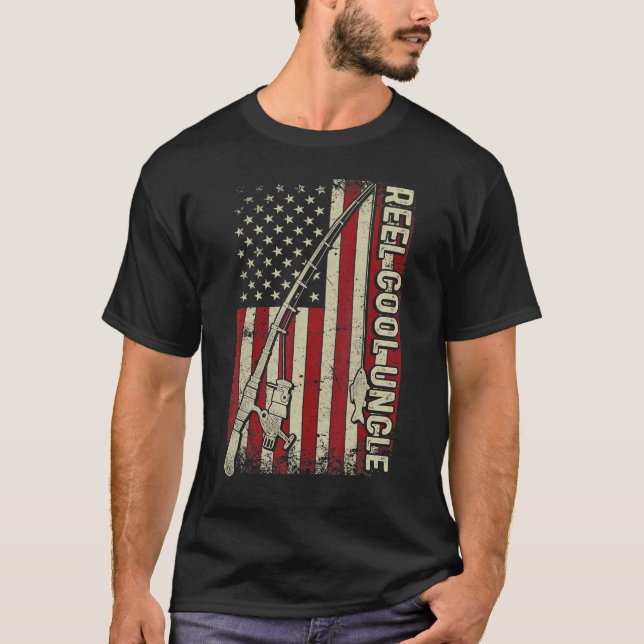 Reel Cool Uncle American Flag Fishing Christmas T-Shirt (Front)
