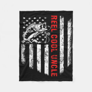 Reel Cool Uncle Shirt Usa Flag Fishing Gift For Fa Fleece Blanket