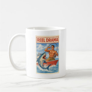 Reel Drama Shark Fisherman   Funny Retro Fishing Coffee Mug