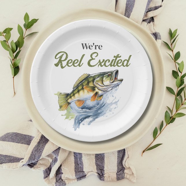 Reel Excited Big Fish Fisherman Baby Shower Paper Plate (Creator Uploaded)