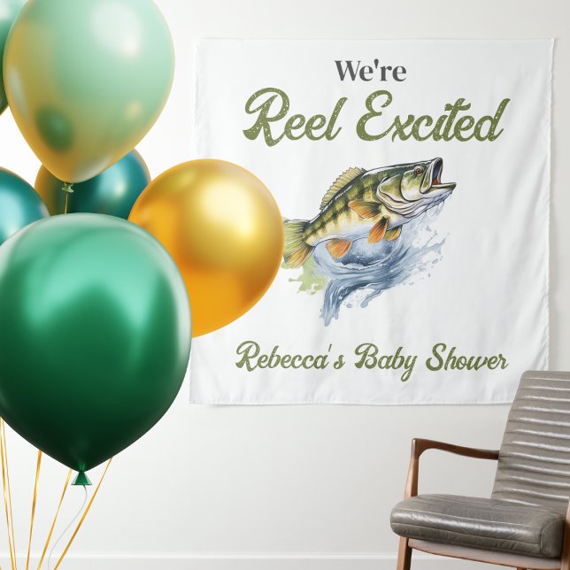 Reel Excited Big Fish Fisherman Baby Shower Tapestry (Creator Uploaded)