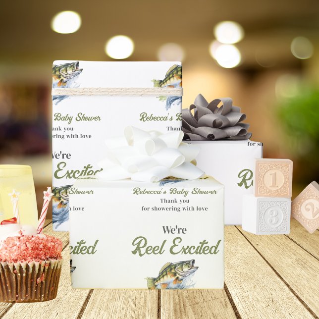 Reel Excited Big Fish Fisherman Baby Shower Wrapping Paper (Creator Uploaded)