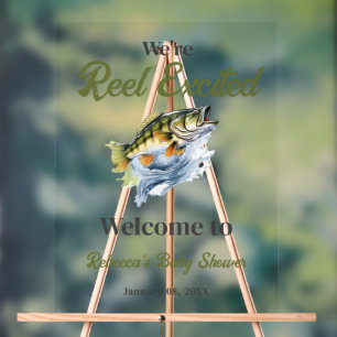 Reel Excited Fish Fisherman Baby Shower Welcome Acrylic Sign