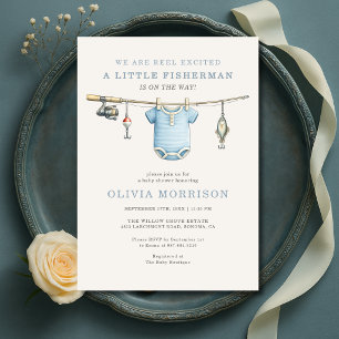 Reel Excited Fishing Clothesline Boy Baby Shower Invitation
