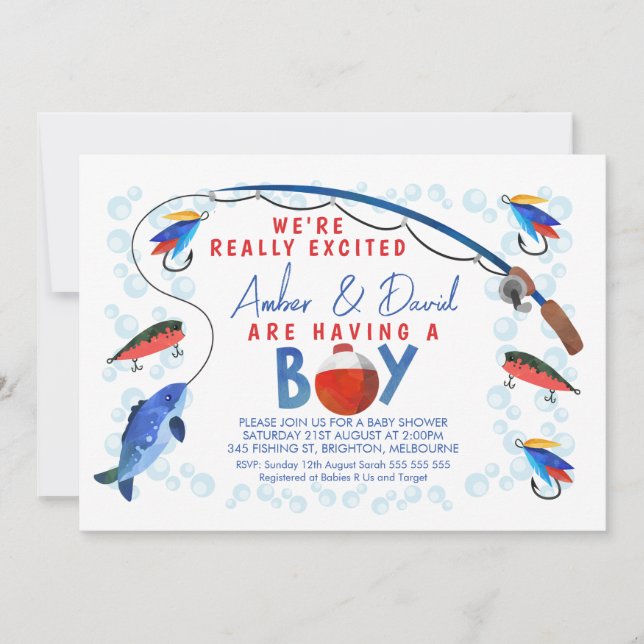 Reel Excited Fishing Themed Baby Shower Invitation (Front)