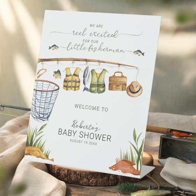 Reel Excited for Our Little Fisherman Baby Shower Pedestal Sign (Creator Uploaded)