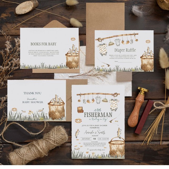 Reel Fun Fishing Watercolor Baby Shower  Thank You Card (Creator Uploaded)