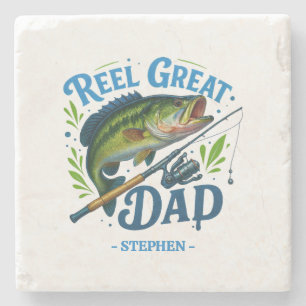 Reel Great Dad – Fishing Rod and Fish Stone Coaster