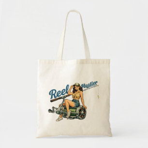 Reel Hustler Retro Fishing Pin-Up Funny Fish Art Tote Bag