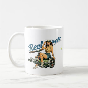 Reel Hustler Retro Fishing Pin-Up   Funny Fish Coffee Mug