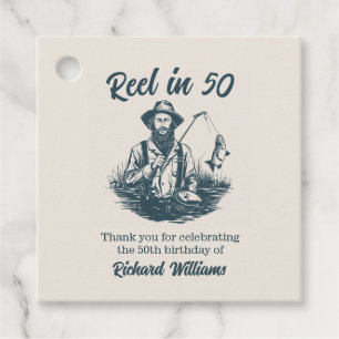 Reel in 50 Vintage Fisherman at Lake 50th Birthday Favour Tags