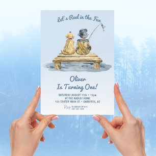 Reel in the Fun Fishing Blue 1st Birthday Invitation