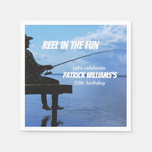 Reel in the Fun Sunset Fisherman 50th Birthday Napkin
