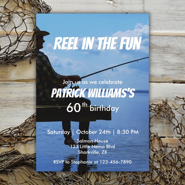 Reel in the Fun Sunset Fisherman 60th Birthday Invitation (Creator Uploaded)