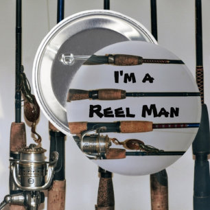 Reel Man Fishing Rods and Reel Photographic 6 Cm Round Badge