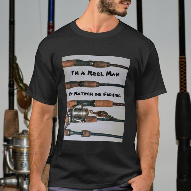 Reel Man I'd Rather be Fishing Rods Photographic T-Shirt (Creator Uploaded)
