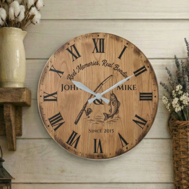 Reel Memories Real Bonding | Custom Fishing  Large Clock (Creator Uploaded)