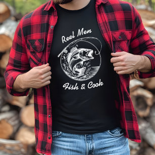 Reel Men Fish & Cook Funny Cooking Kitchen T-Shirt