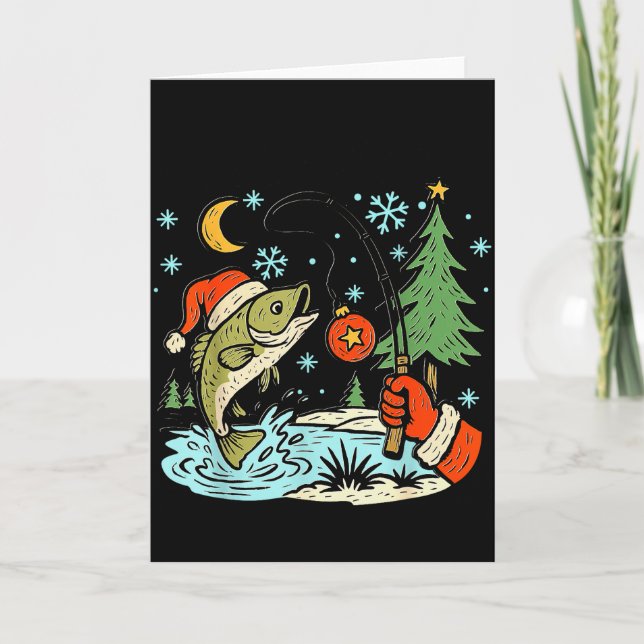 Reel Merry Christmas Fishing Funny Hook B Fi-shirt Card (Front)