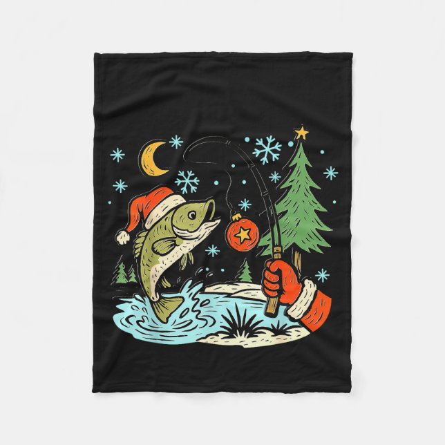 Reel Merry Christmas Fishing Funny Hook B Fi-shirt Fleece Blanket (Front)