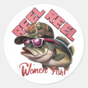 Reel reel Women fish Classic Round Sticker