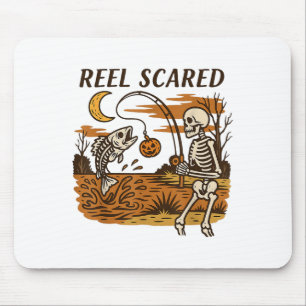 Reel Scared Halloween Fishing Funny Skeleton Fishe Mouse Pad