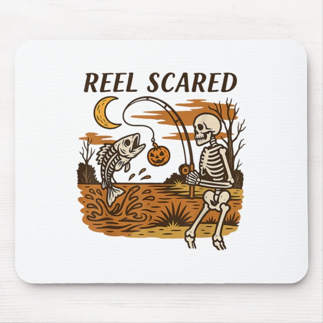 Reel Scared Halloween Fishing Funny Skeleton Fishe Mouse Pad (Front)