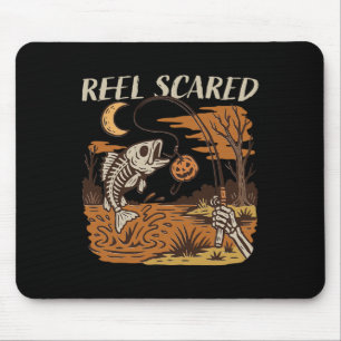 Reel Scared Halloween Fishing Funny Skeleton Fishe Mouse Pad