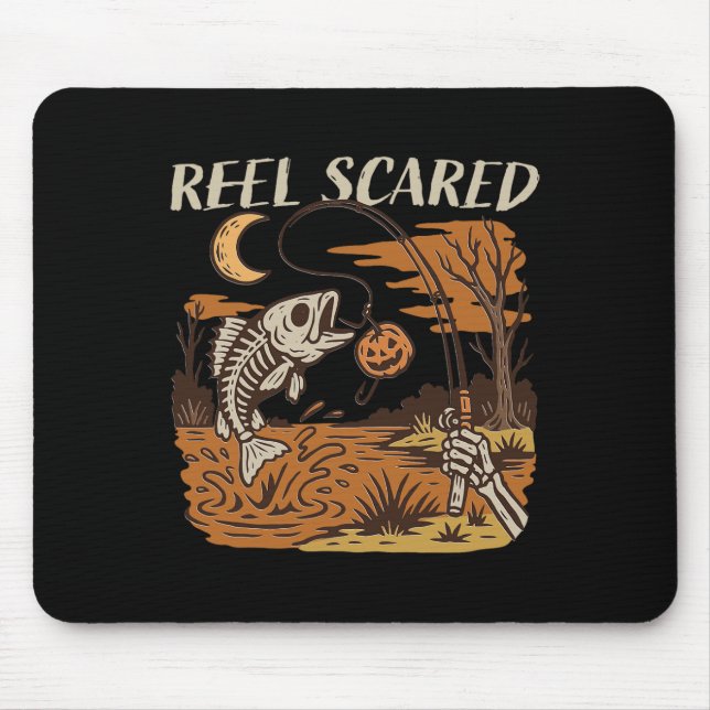 Reel Scared Halloween Fishing Funny Skeleton Fishe Mouse Pad (Front)