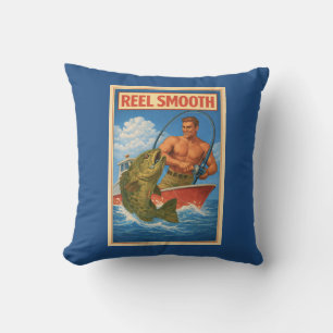 Reel Smooth Fisherman Retro Nautical Blue Fishing Cushion