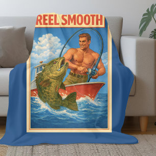 Reel Smooth Fisherman Retro Nautical Blue Fishing Fleece Blanket