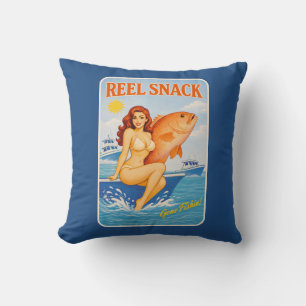 Reel Snack Retro Pin-Up Red Snapper Fishing Boater Cushion