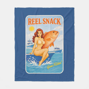 Reel Snack Retro Pin-Up Red Snapper Fishing Boater Fleece Blanket