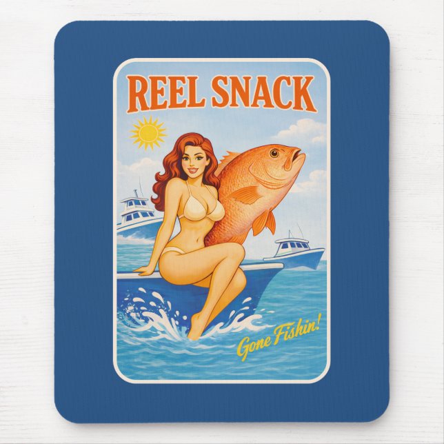 Reel Snack Retro Pin-Up Red Snapper Fishing Boater Mouse Pad (Front)