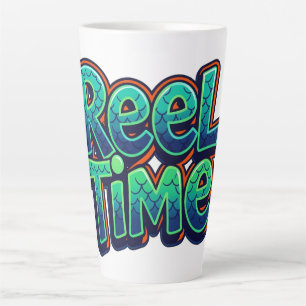 Reel Time Fishing Funny Pun Gift for Fisherman Latte Mug