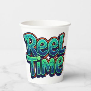 Reel Time Fishing Funny Pun Gift for Fisherman Paper Cups