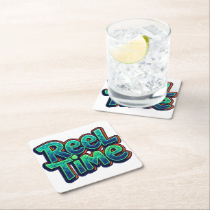 Reel Time Fishing Funny Pun Gift for Fisherman Square Paper Coaster