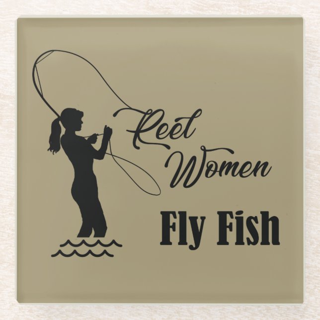 Reel Women Fly Fish Glass Coaster (Front)