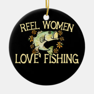 Reel women love fishing funny angler woman design ceramic ornament
