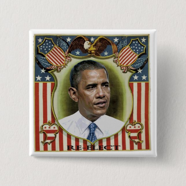 Reelect Obama 15 Cm Square Badge (Front)