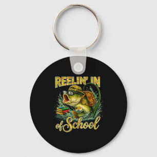 Reelin' in 100 days of school fishing bass kids key ring