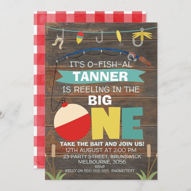 Reeling in the big one 1st Birthday Invitation (Front/Back)