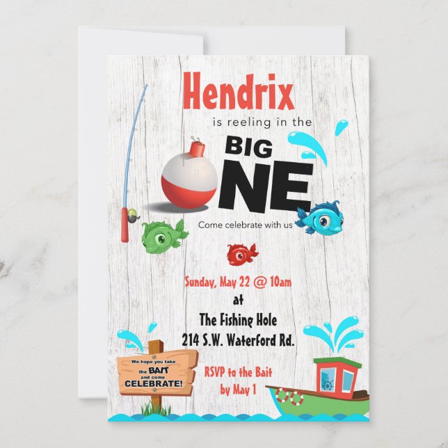 Reeling in the BIG One! First Birthday  Invitation (Front)