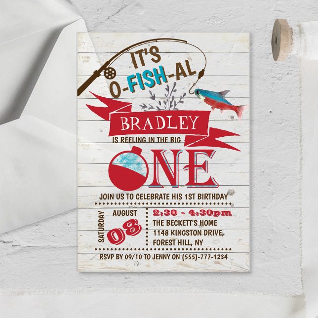 Reeling In The Big One Fishing 1st Birthday Acrylic Invitations (Creator Uploaded)
